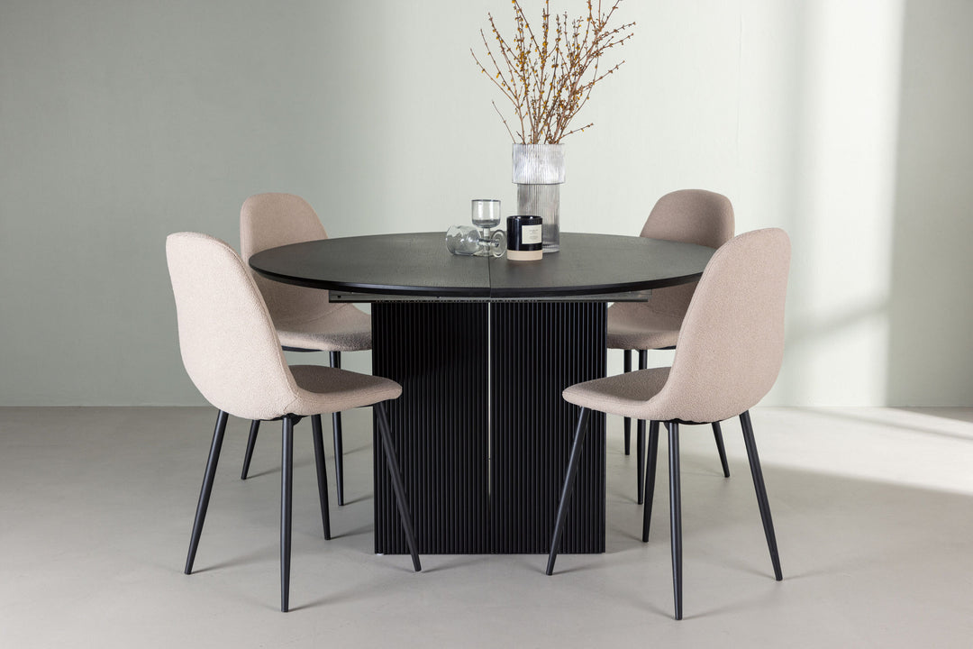 Venture Home Matilda Dining Table φ130 - Black / Black MDF with veneer +Polar Dining Chair - Black / Beige Boucle _4