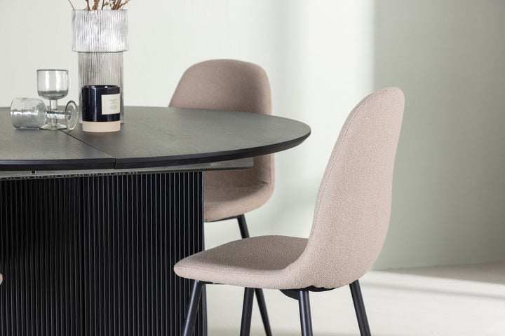 Venture Home Matilda Dining Table φ130 - Black / Black MDF with veneer +Polar Dining Chair - Black / Beige Boucle _4
