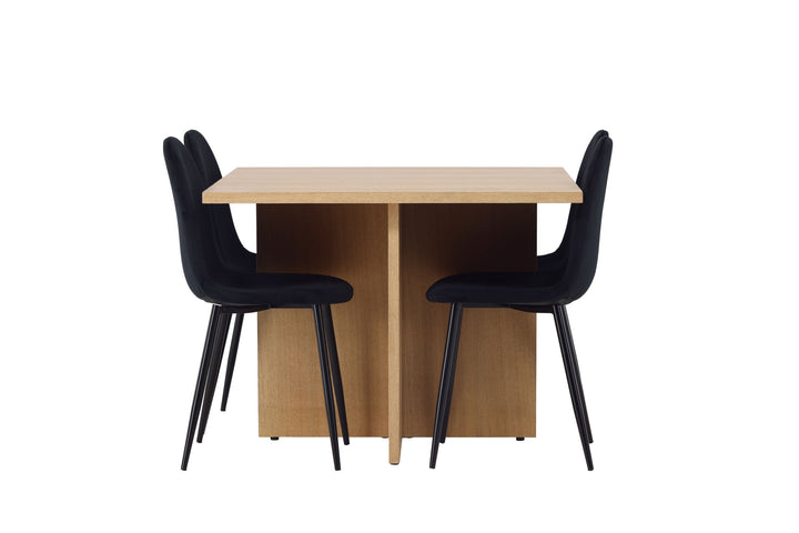Venture Home Leo Dining Table 100*75 - Oaklook / Oaklook MDF +Polar Dining Chair - Black legs / Black Velvet _4