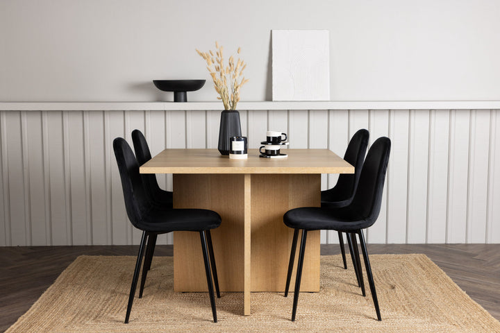 Venture Home Leo Dining Table 100*75 - Oaklook / Oaklook MDF +Polar Dining Chair - Black legs / Black Velvet _4
