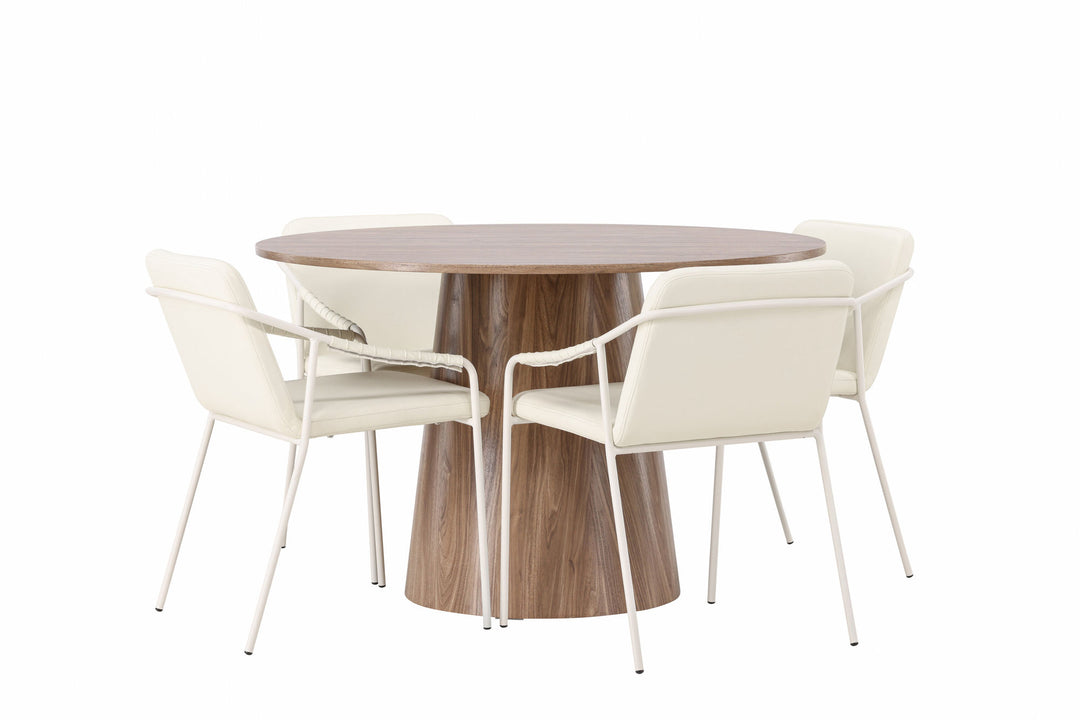 Venture Home Lanzo Dining Table φ120 - Natural / Natural MDF +Tvist Dining Chair - Beige / Beige PU _4