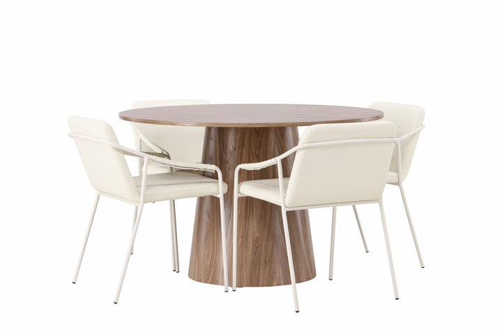 Venture Home Lanzo Dining Table φ120 - Natural / Natural MDF +Tvist Dining Chair - Beige / Beige PU _4