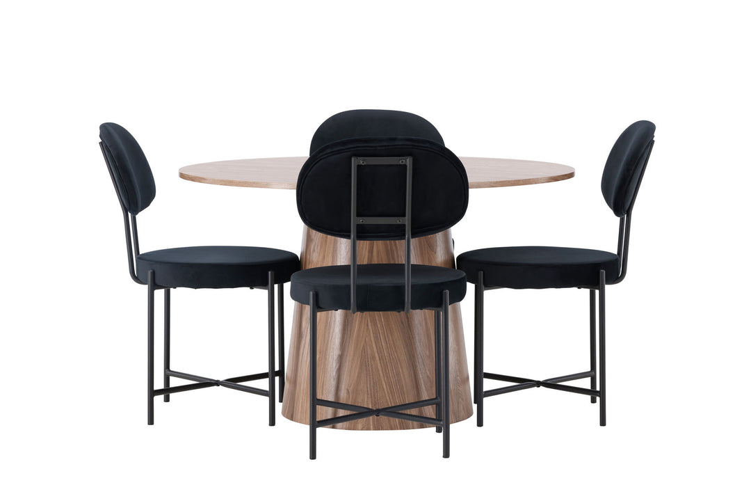Venture Home Lanzo Dining Table φ120 - Natural / Natural MDF +Stella Dining Chair - Black / Black Velvet _4