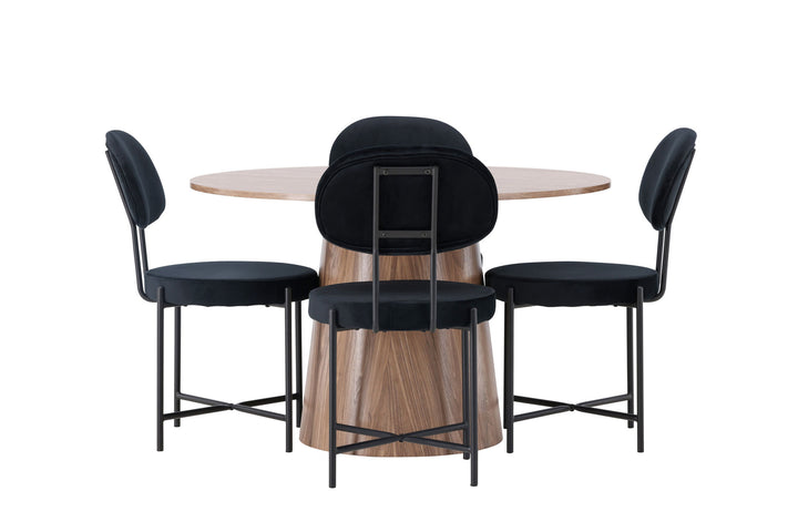 Venture Home Lanzo Dining Table φ120 - Natural / Natural MDF +Stella Dining Chair - Black / Black Velvet _4