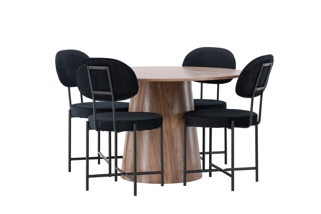 Venture Home Lanzo Dining Table φ120 - Natural / Natural MDF +Stella Dining Chair - Black / Black Velvet _4