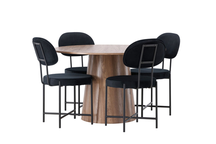 Venture Home Lanzo Dining Table φ120 - Natural / Natural MDF +Stella Dining Chair - Black / Black Velvet _4
