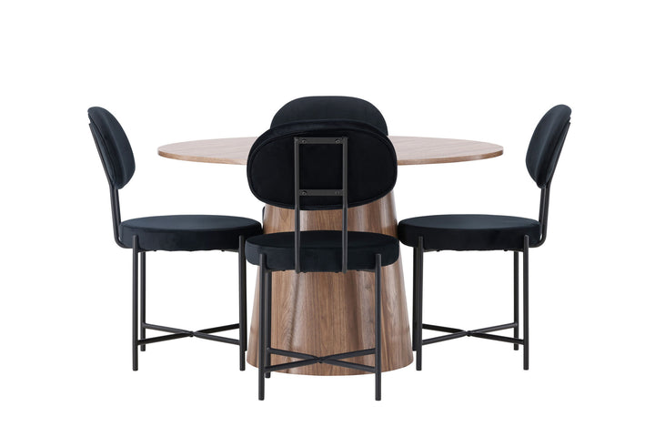 Venture Home Lanzo Dining Table φ120 - Natural / Natural MDF +Stella Dining Chair - Black / Black Velvet _4