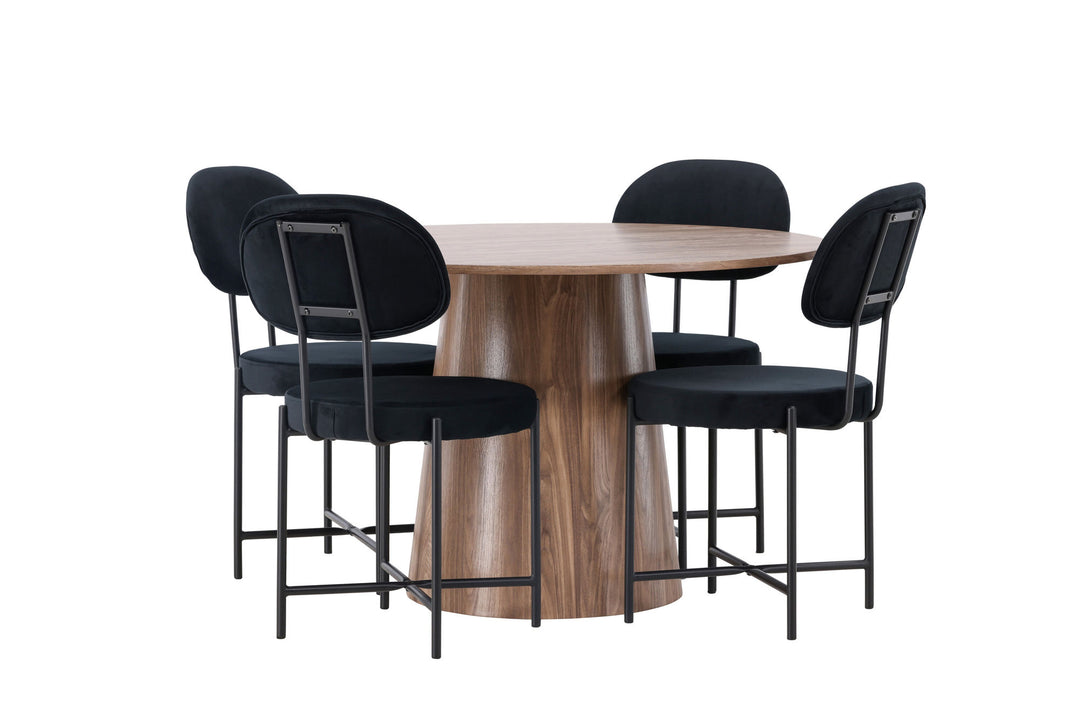 Venture Home Lanzo Dining Table φ120 - Natural / Natural MDF +Stella Dining Chair - Black / Black Velvet _4