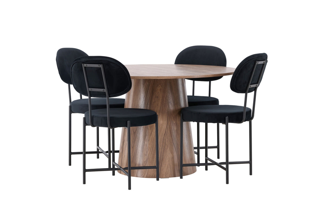 Venture Home Lanzo Dining Table φ120 - Natural / Natural MDF +Stella Dining Chair - Black / Black Velvet _4
