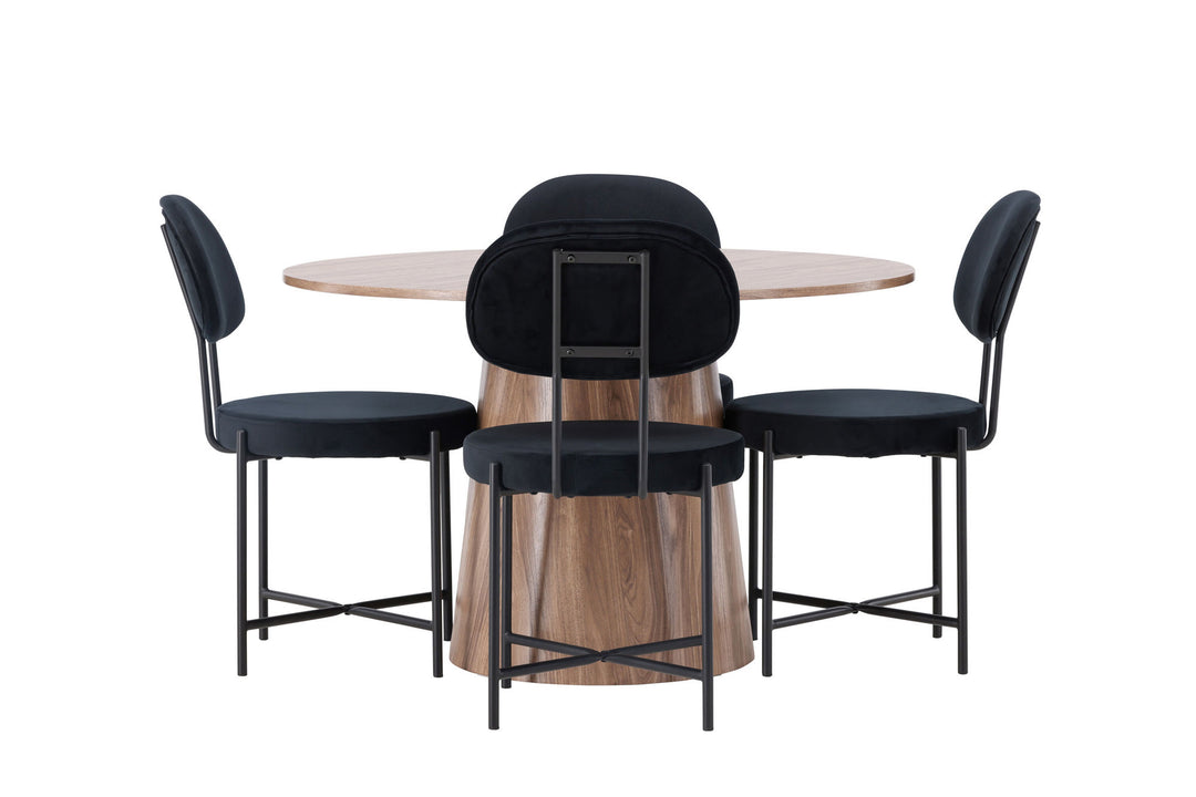 Venture Home Lanzo Dining Table φ120 - Natural / Natural MDF +Stella Dining Chair - Black / Black Velvet _4