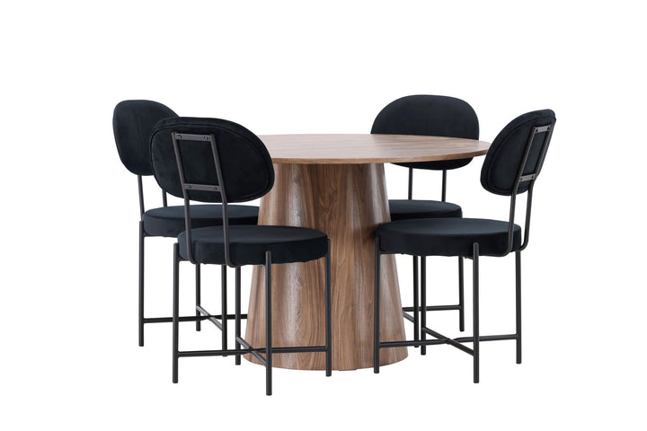 Venture Home Lanzo Dining Table φ120 - Natural / Natural MDF +Stella Dining Chair - Black / Black Velvet _4