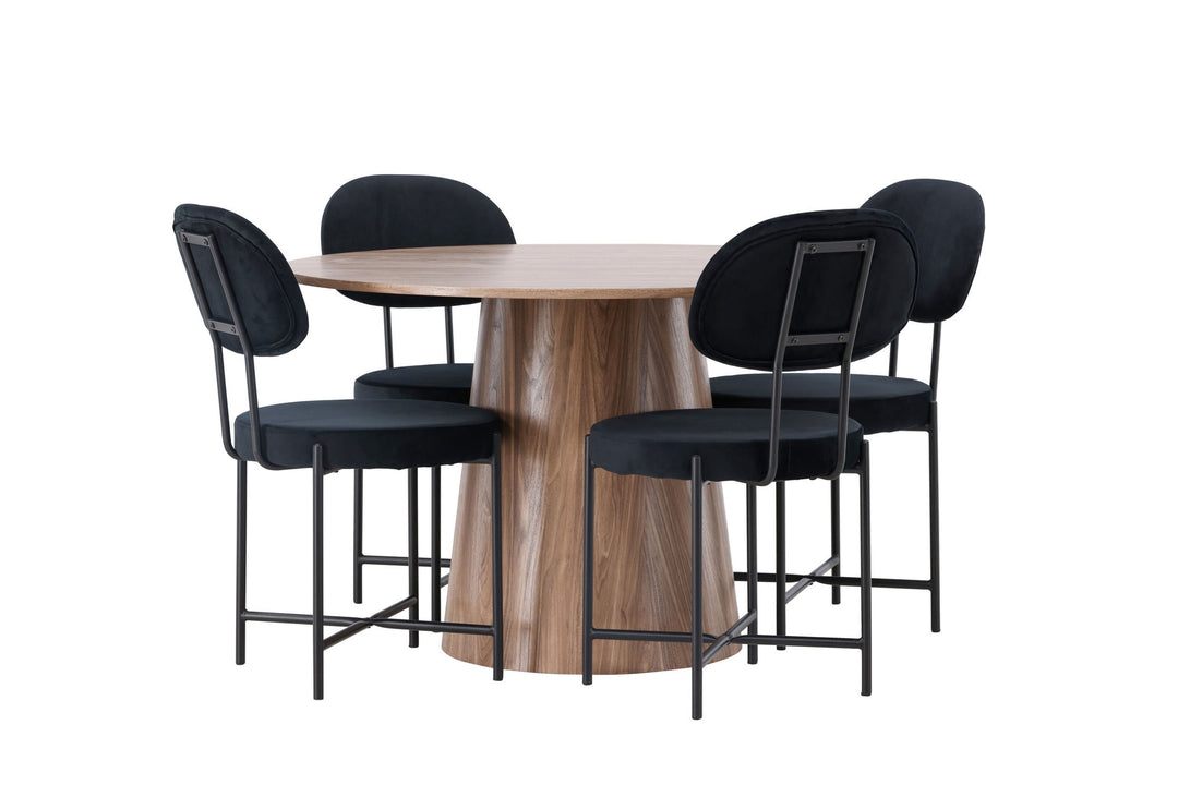 Venture Home Lanzo Dining Table φ120 - Natural / Natural MDF +Stella Dining Chair - Black / Black Velvet _4