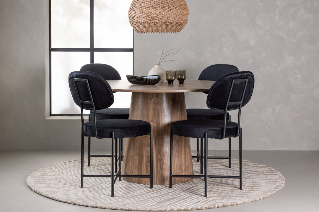 Venture Home Lanzo Dining Table φ120 - Natural / Natural MDF +Stella Dining Chair - Black / Black Velvet _4
