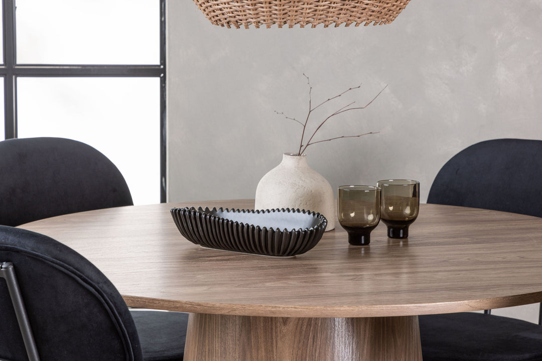Venture Home Lanzo Dining Table φ120 - Natural / Natural MDF +Stella Dining Chair - Black / Black Velvet _4