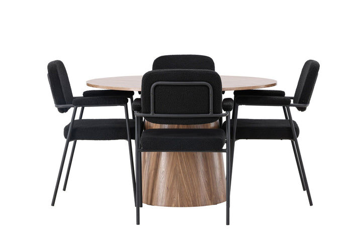 Venture Home Lanzo Dining Table φ120 - Natural / Natural MDF +Yesterday Dining Chair - Black / Black Boucle _4