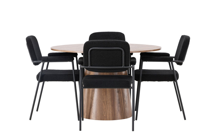 Venture Home Lanzo Dining Table φ120 - Natural / Natural MDF +Yesterday Dining Chair - Black / Black Boucle _4