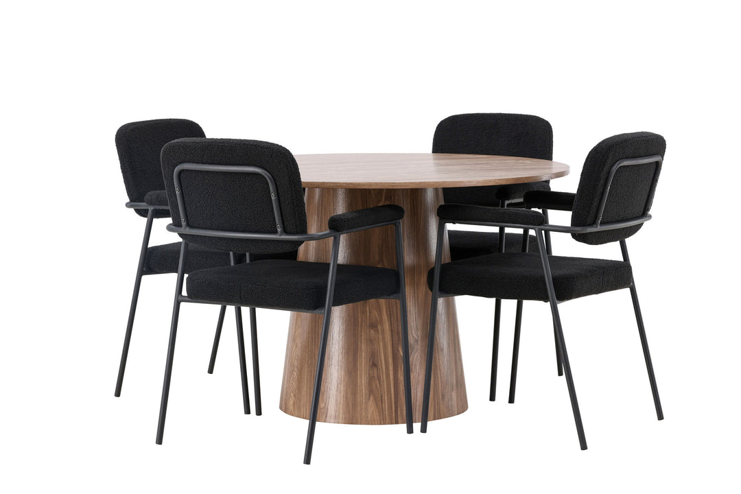 Venture Home Lanzo Dining Table φ120 - Natural / Natural MDF +Yesterday Dining Chair - Black / Black Boucle _4