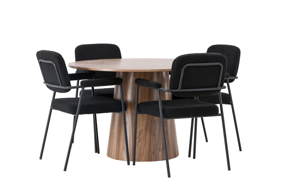 Venture Home Lanzo Dining Table φ120 - Natural / Natural MDF +Yesterday Dining Chair - Black / Black Boucle _4