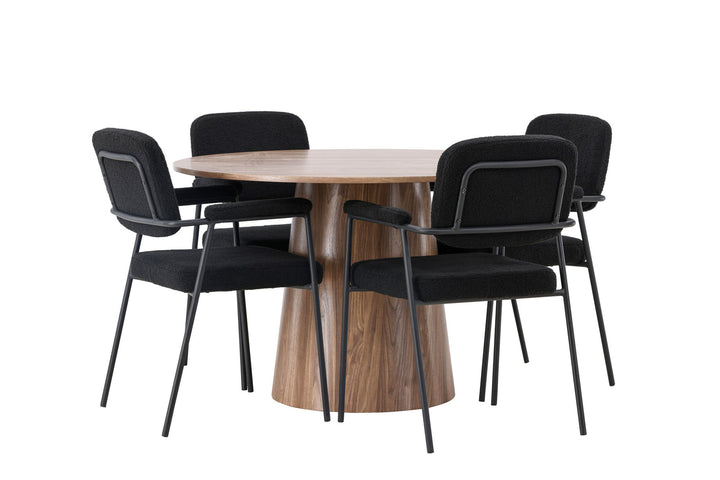Venture Home Lanzo Dining Table φ120 - Natural / Natural MDF +Yesterday Dining Chair - Black / Black Boucle _4