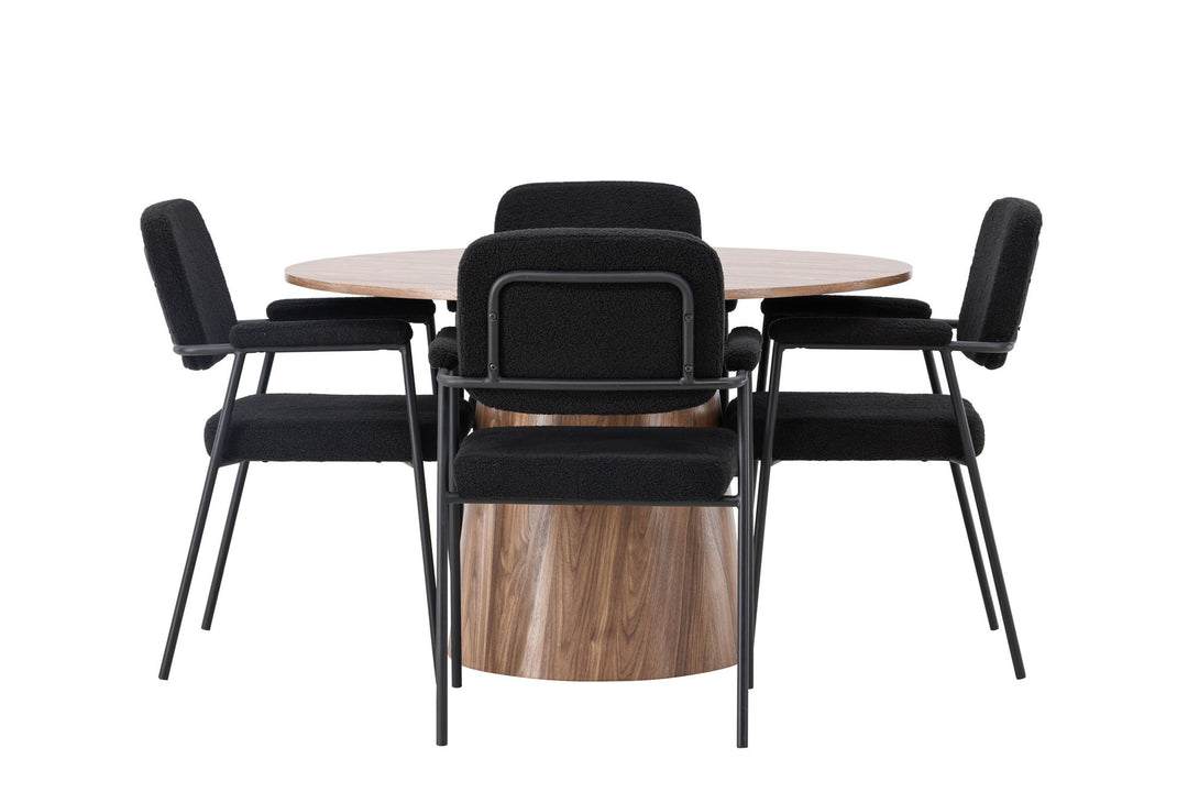 Venture Home Lanzo Dining Table φ120 - Natural / Natural MDF +Yesterday Dining Chair - Black / Black Boucle _4