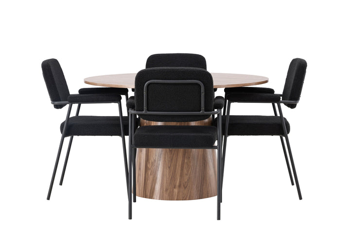 Venture Home Lanzo Dining Table φ120 - Natural / Natural MDF +Yesterday Dining Chair - Black / Black Boucle _4