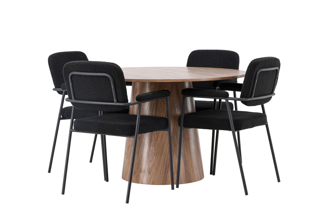 Venture Home Lanzo Dining Table φ120 - Natural / Natural MDF +Yesterday Dining Chair - Black / Black Boucle _4