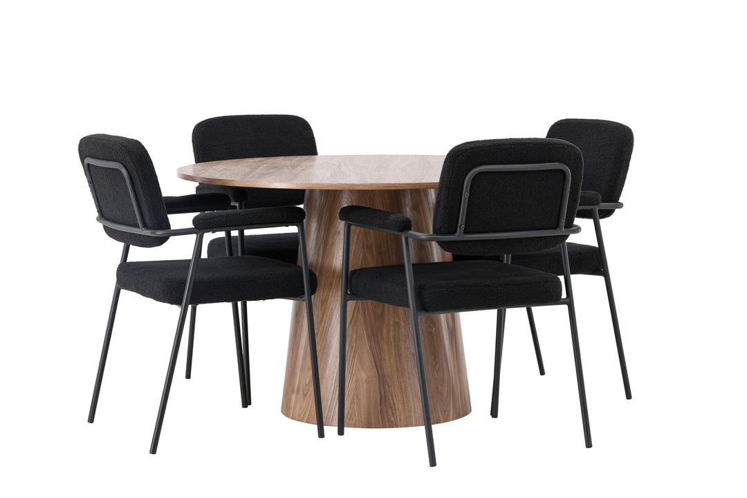 Venture Home Lanzo Dining Table φ120 - Natural / Natural MDF +Yesterday Dining Chair - Black / Black Boucle _4