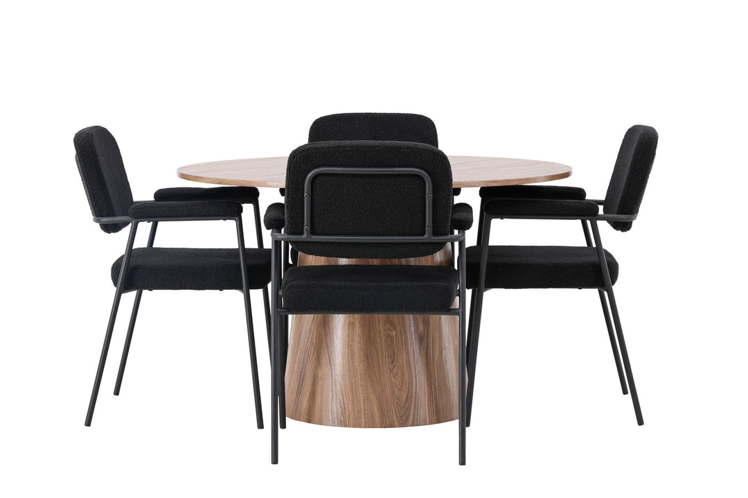 Venture Home Lanzo Dining Table φ120 - Natural / Natural MDF +Yesterday Dining Chair - Black / Black Boucle _4