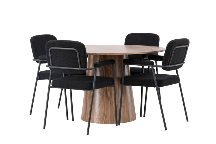 Venture Home Lanzo Dining Table φ120 - Natural / Natural MDF +Yesterday Dining Chair - Black / Black Boucle _4