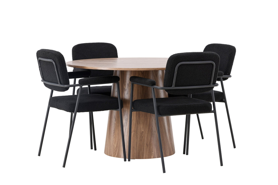Venture Home Lanzo Dining Table φ120 - Natural / Natural MDF +Yesterday Dining Chair - Black / Black Boucle _4