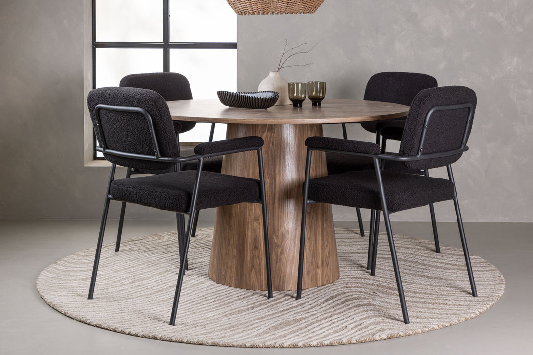 Venture Home Lanzo Dining Table φ120 - Natural / Natural MDF +Yesterday Dining Chair - Black / Black Boucle _4