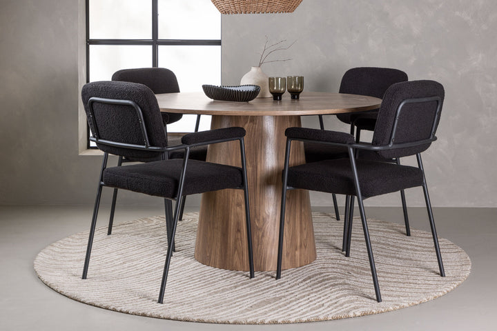 Venture Home Lanzo Dining Table φ120 - Natural / Natural MDF +Yesterday Dining Chair - Black / Black Boucle _4