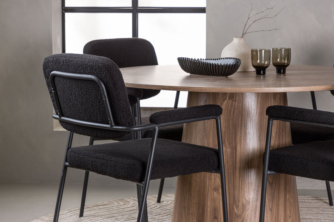 Venture Home Lanzo Dining Table φ120 - Natural / Natural MDF +Yesterday Dining Chair - Black / Black Boucle _4