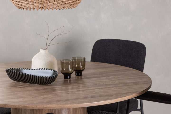 Venture Home Lanzo Dining Table φ120 - Natural / Natural MDF +Yesterday Dining Chair - Black / Black Boucle _4