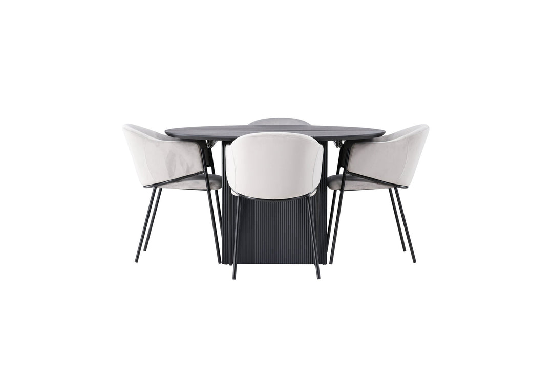 Venture Home Matilda Dining Table φ130 - Black / Black MDF with veneer +Evelina Dining Chair - Black / Light grey Velvet _4