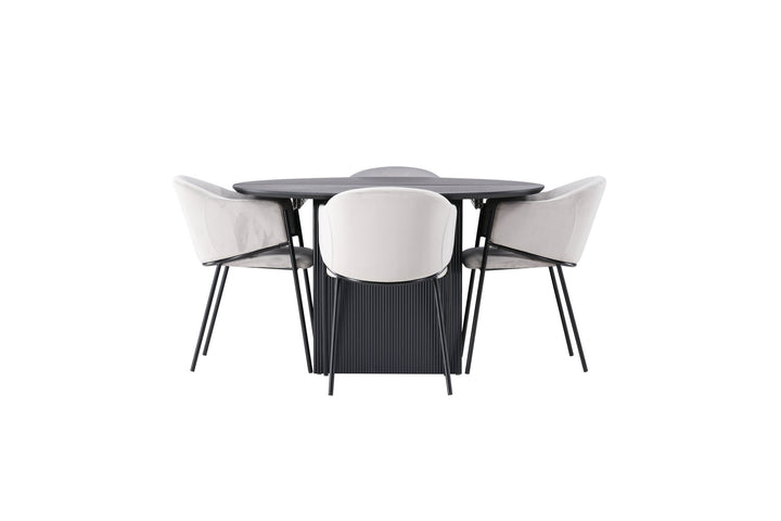 Venture Home Matilda Dining Table φ130 - Black / Black MDF with veneer +Evelina Dining Chair - Black / Light grey Velvet _4