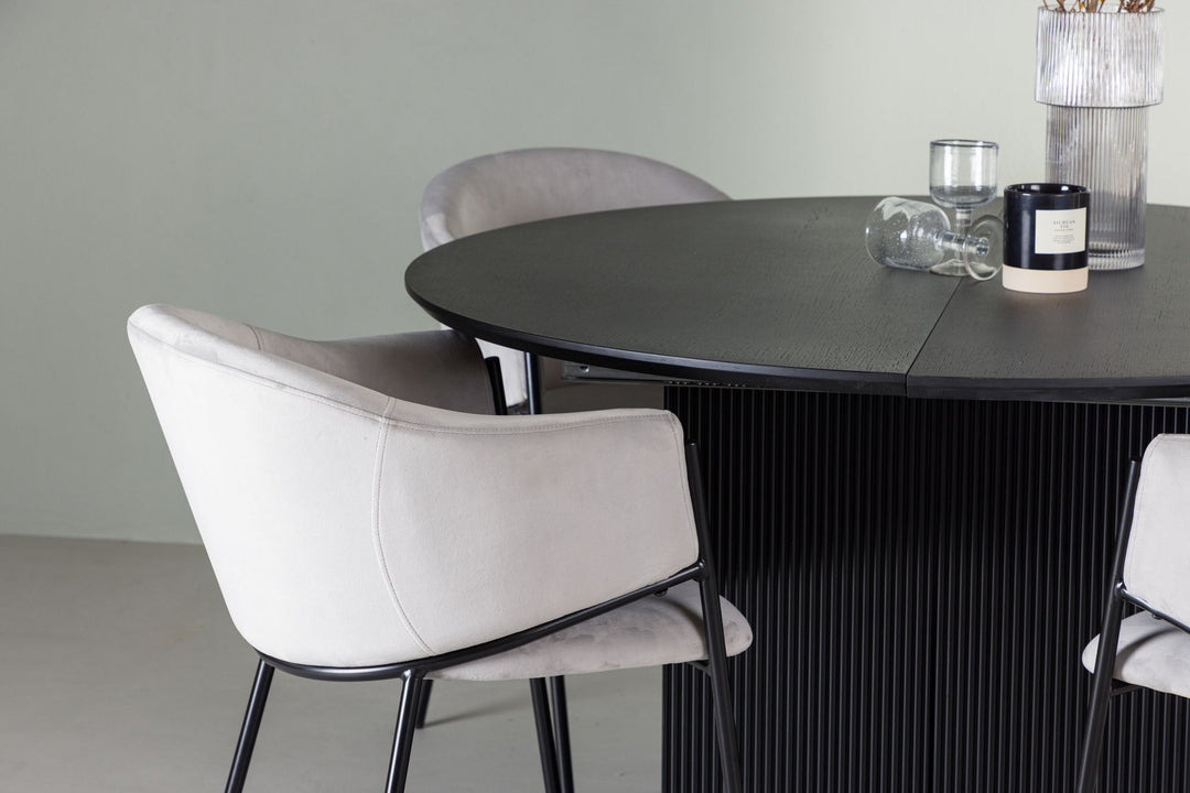 Venture Home Matilda Dining Table φ130 - Black / Black MDF with veneer +Evelina Dining Chair - Black / Light grey Velvet _4