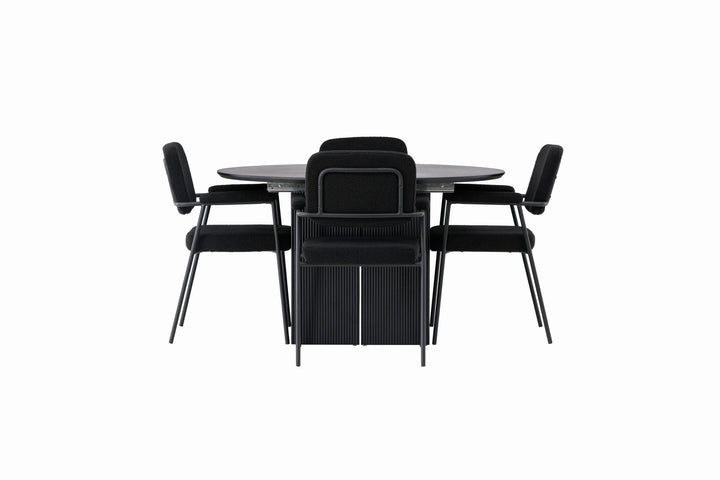 Venture Home Matilda Dining Table φ130 - Black / Black MDF with veneer +Yesterday Dining Chair - Black / Black Boucle _4