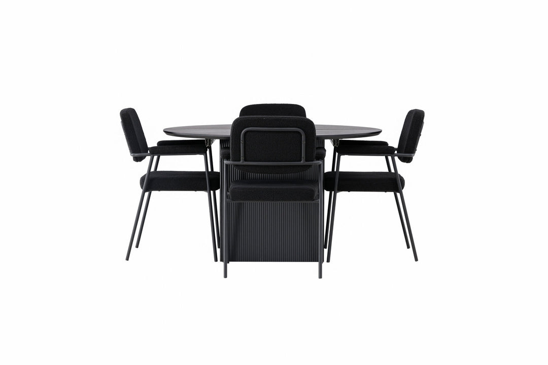 Venture Home Matilda Dining Table φ130 - Black / Black MDF with veneer +Yesterday Dining Chair - Black / Black Boucle _4