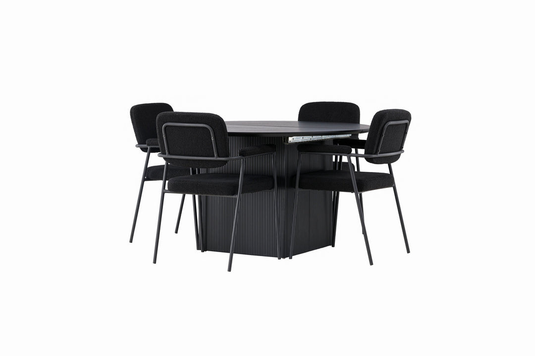 Venture Home Matilda Dining Table φ130 - Black / Black MDF with veneer +Yesterday Dining Chair - Black / Black Boucle _4
