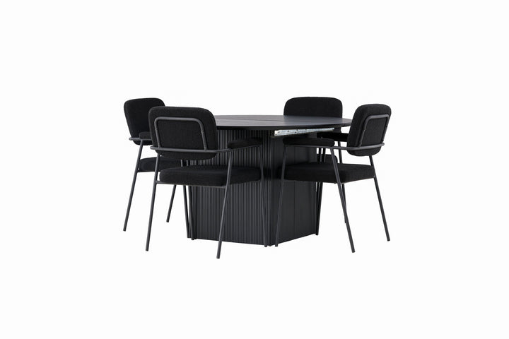 Venture Home Matilda Dining Table φ130 - Black / Black MDF with veneer +Yesterday Dining Chair - Black / Black Boucle _4