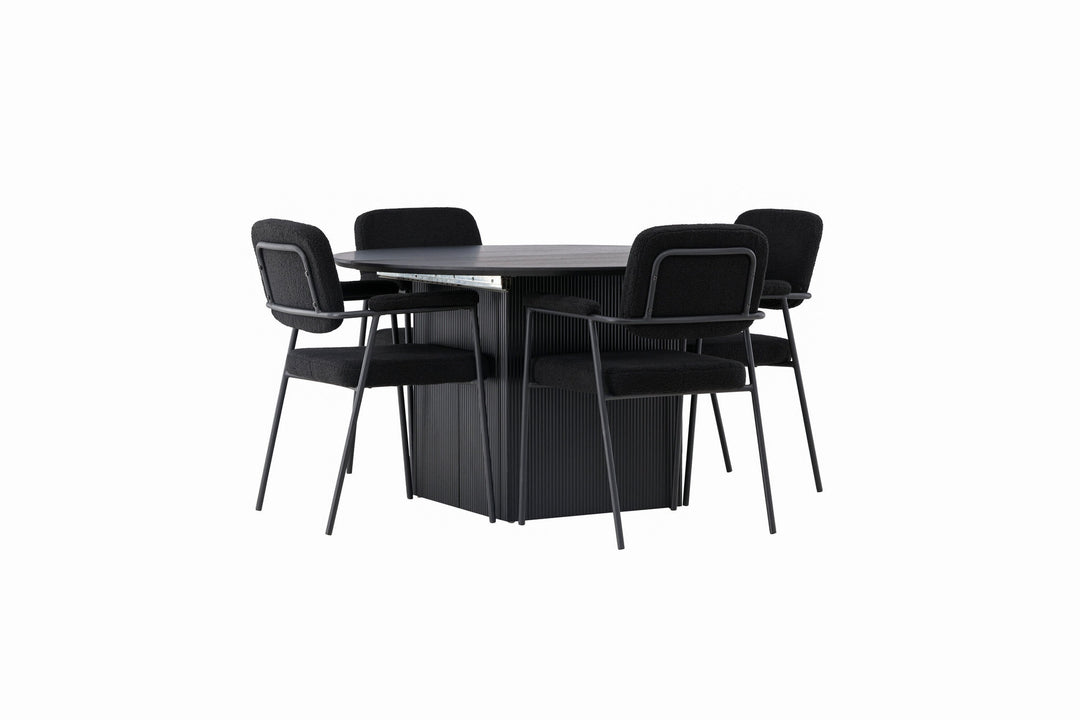 Venture Home Matilda Dining Table φ130 - Black / Black MDF with veneer +Yesterday Dining Chair - Black / Black Boucle _4