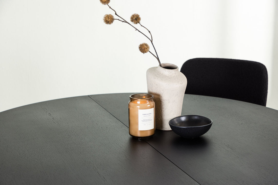Venture Home Matilda Dining Table φ130 - Black / Black MDF with veneer +Yesterday Dining Chair - Black / Black Boucle _4