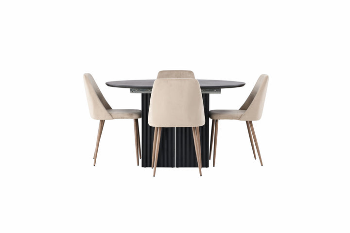 Venture Home Matilda Dining Table φ130 - Black / Black MDF with veneer +Night Dining Chair - Dark walnut / Mocca / Brown Fabric _4