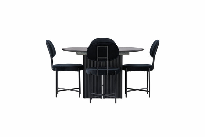 Venture Home Matilda Dining Table φ130 - Black / Black MDF with veneer +Stella Dining Chair - Black / Black Velvet _4