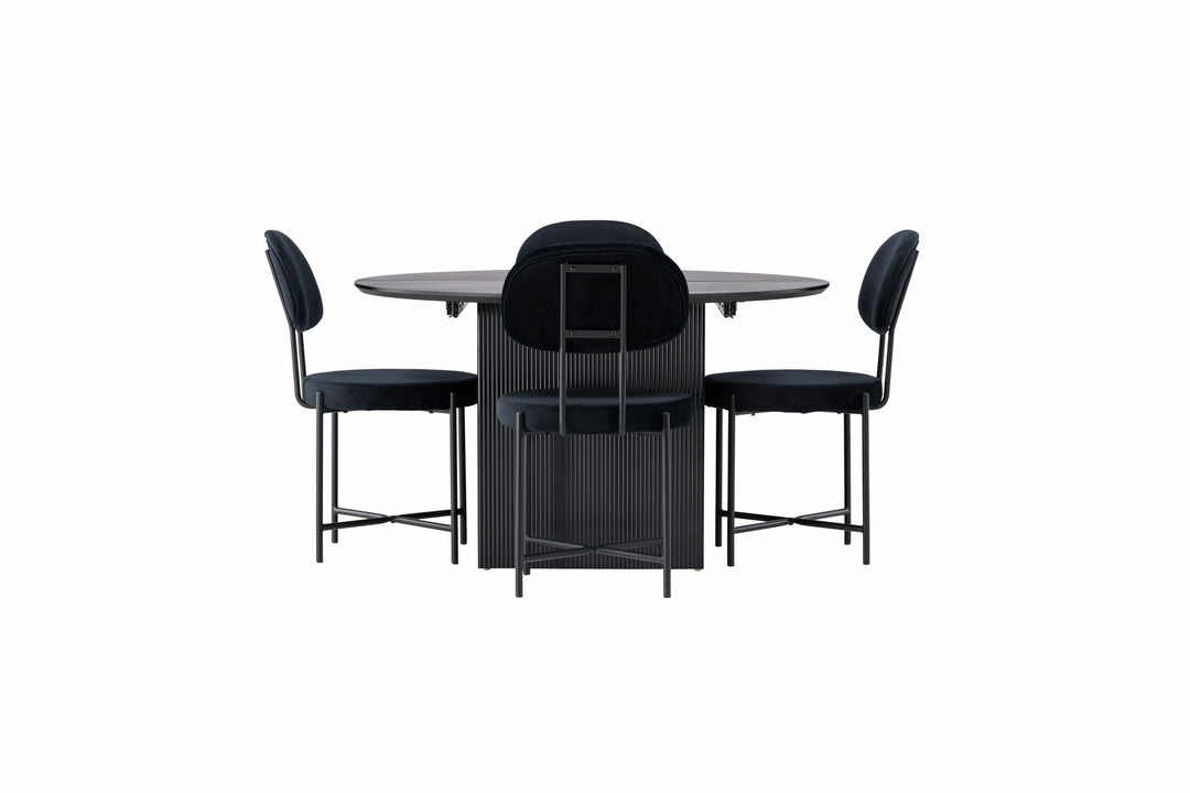Venture Home Matilda Dining Table φ130 - Black / Black MDF with veneer +Stella Dining Chair - Black / Black Velvet _4