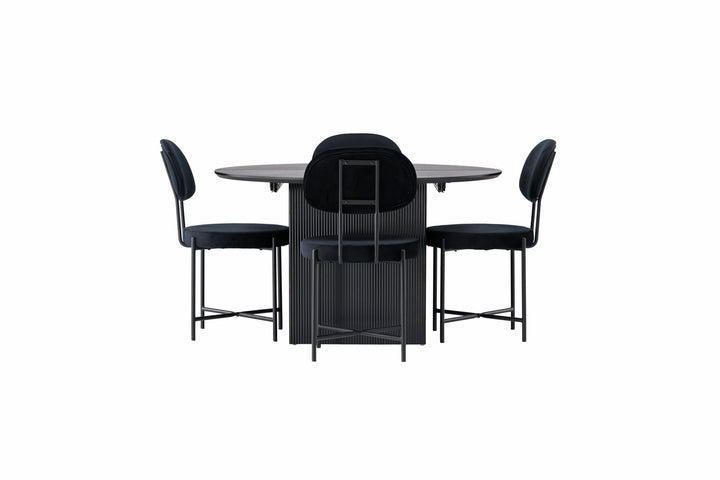 Venture Home Matilda Dining Table φ130 - Black / Black MDF with veneer +Stella Dining Chair - Black / Black Velvet _4