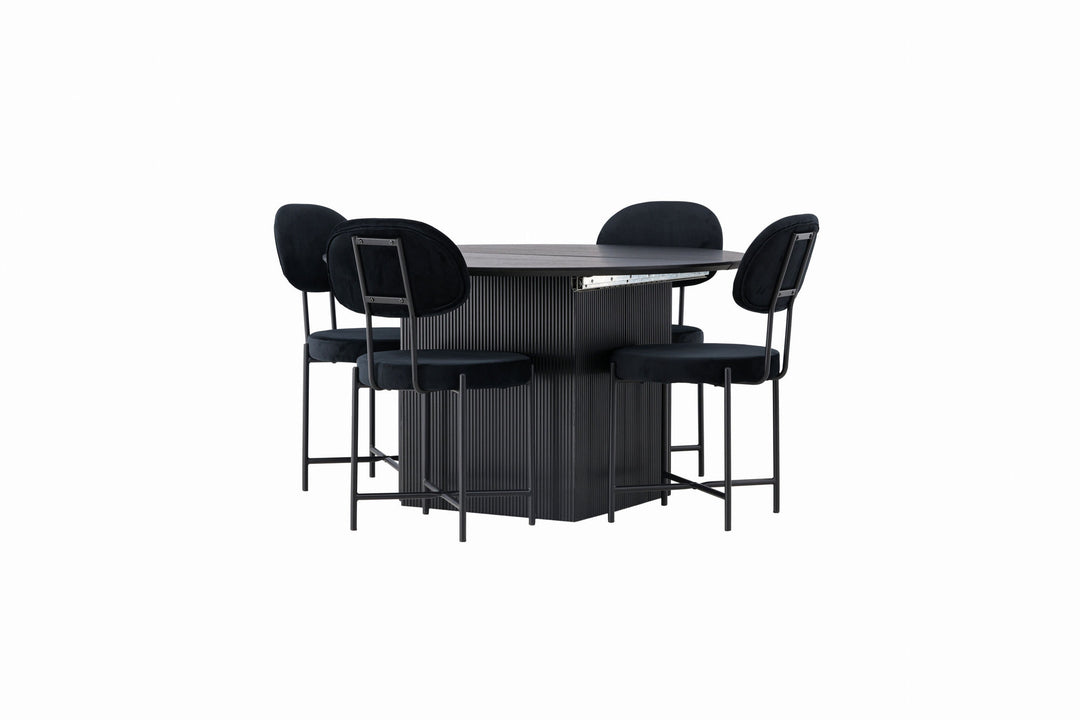 Venture Home Matilda Dining Table φ130 - Black / Black MDF with veneer +Stella Dining Chair - Black / Black Velvet _4