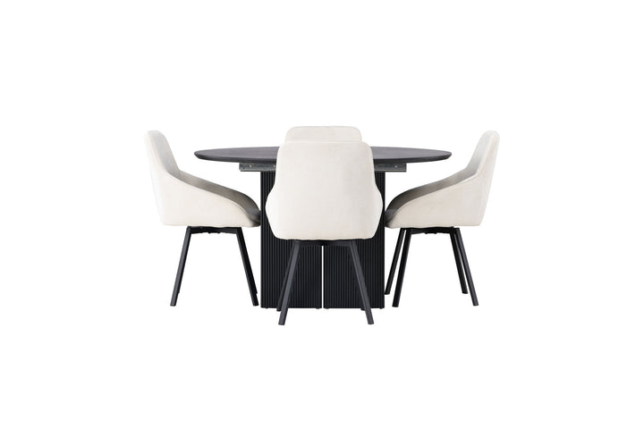 Venture Home Matilda Dining Table φ130 - Black / Black MDF with veneer +Rosie Dining Chair - Black / Beige Fabric _4