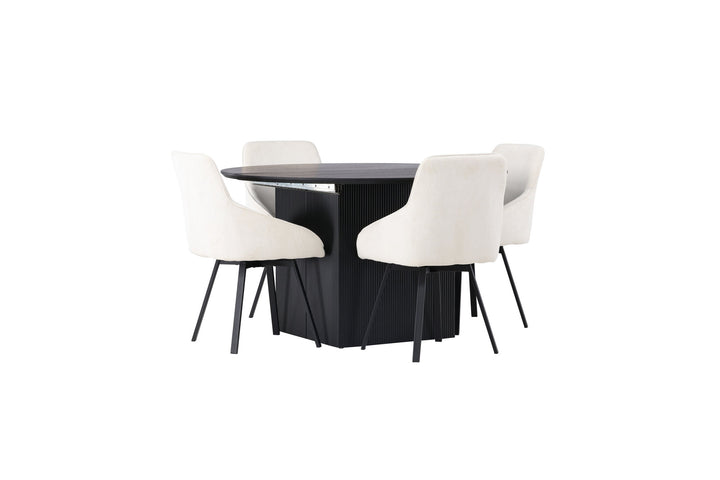 Venture Home Matilda Dining Table φ130 - Black / Black MDF with veneer +Rosie Dining Chair - Black / Beige Fabric _4